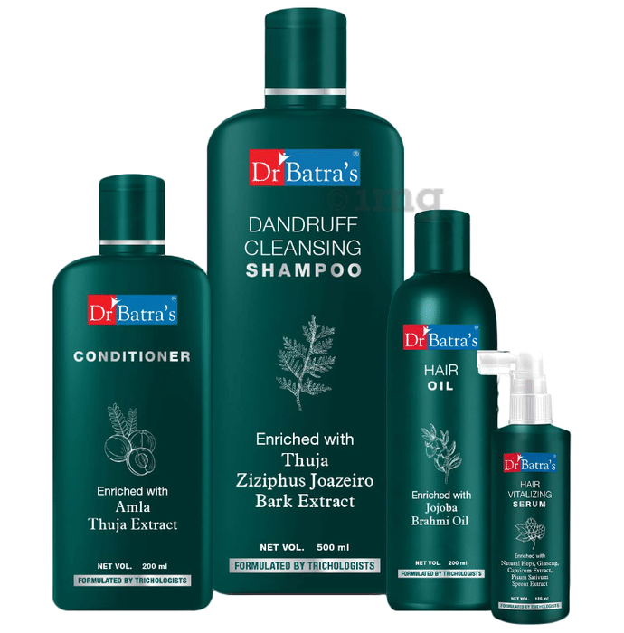 Dr Batra's Combo Pack of Hair Vitalizing Serum 125ml, Hair Oil 200ml, Conditioner 200ml and Dandruff Cleansing Shampoo 500ml