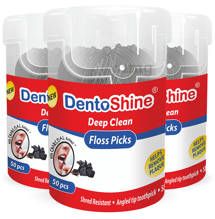 DentoShine Deep Clean Floss Picks (50 Each) with Charcoal Extract