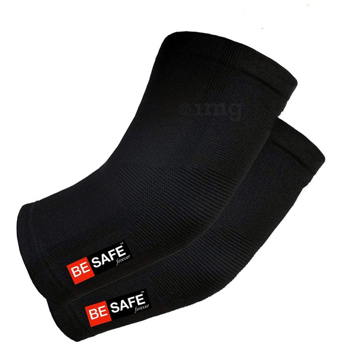 Be Safe Forever Elbow Sleeves Support Compression Socks Pair Medium Black