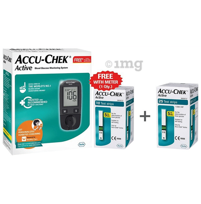 Accu-Chek Combo Pack of Active Blood Glucose Monitoring System with 10 Strip Free & Accu-Chek Active 25 Strip