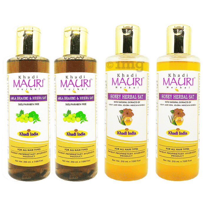 Khadi Mauri Herbal Combo Pack of Amla Brahmi Heena Sat & Honey Shampoo (210ml Each)