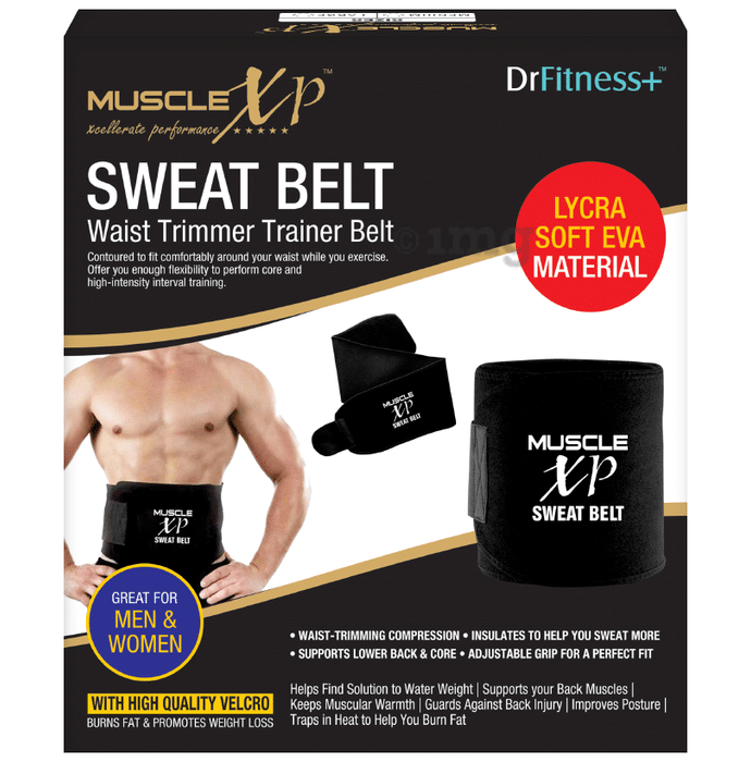 MuscleXP DrFitness+ Sweat Belt for Men & Women, Burns Fat & Promotes Weight Loss Black Large
