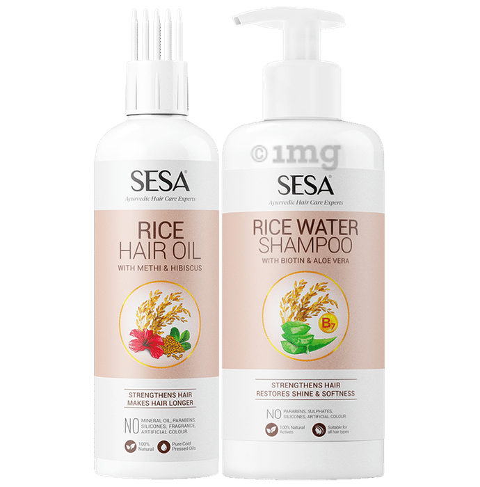Sesa Sesa Rice Water Long & Strong Hair Combo of Rice Hair Oil 250ml and Rice Water Shampoo 300ml