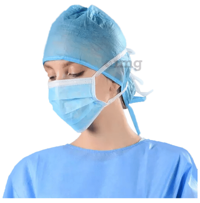 C Cure 3 Ply Tie On Face Mask Blue