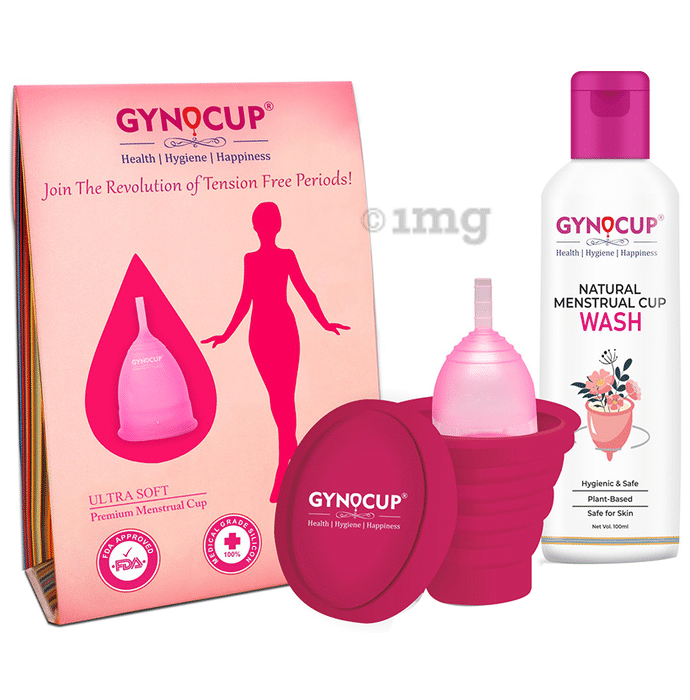 Gynocup Combo Pack of Menstrual Cup (Large), Menstrual Cup Sterilizer Container & Women Natural Intimate Wash (100ml) Large