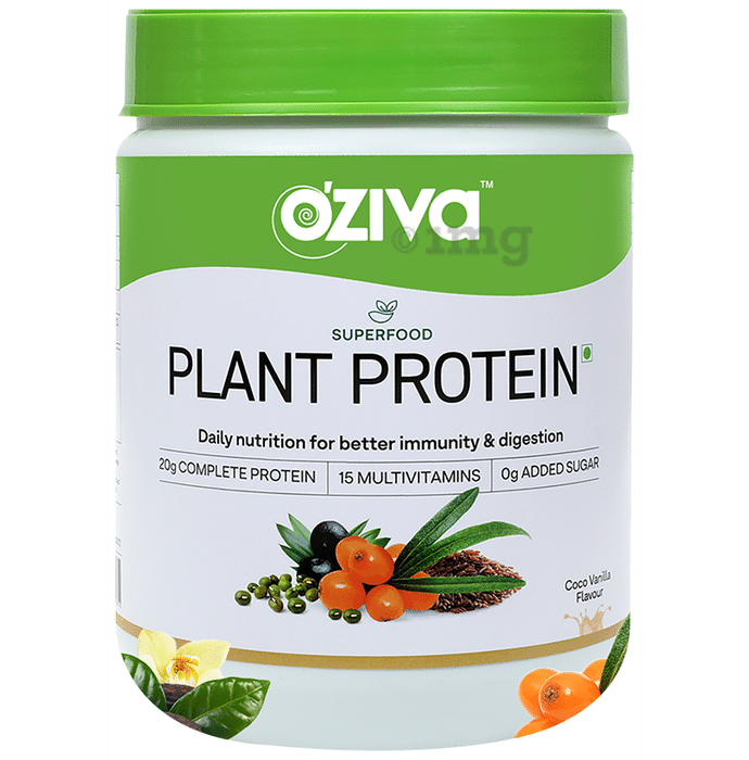 Oziva Superfood Plant Protein Powder for Immunity & Digestion | Sugar Free | Flavour Coco Vanilla