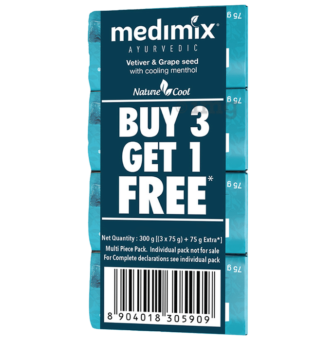 Medimix Ayurvedic Soap (75gm Each) Vetiver & Grape Seed Buy 3 Get 1 Free