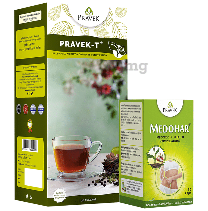 Pravek Combo Pack of Pravek-T 30 Tea Bags and Medohar 30 Capsule