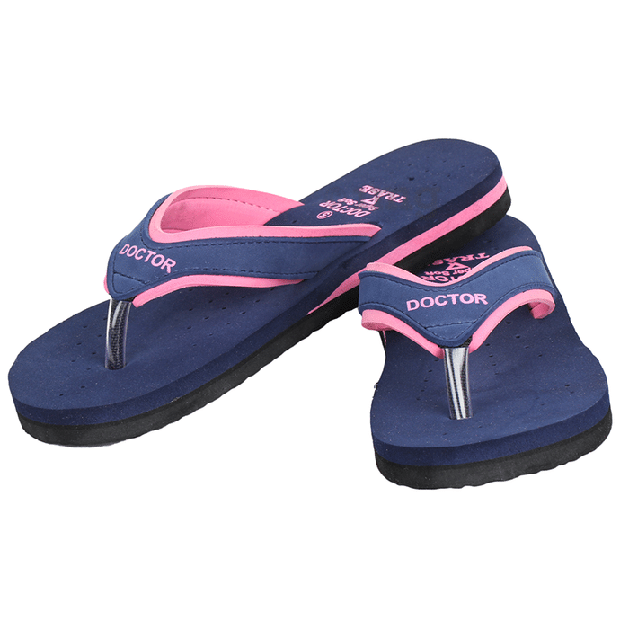 Trase Doctor Ortho Slippers for Women & Girls Light weight, Soft Footbed with Flip Flops 6 UK Navy Blue & Pink