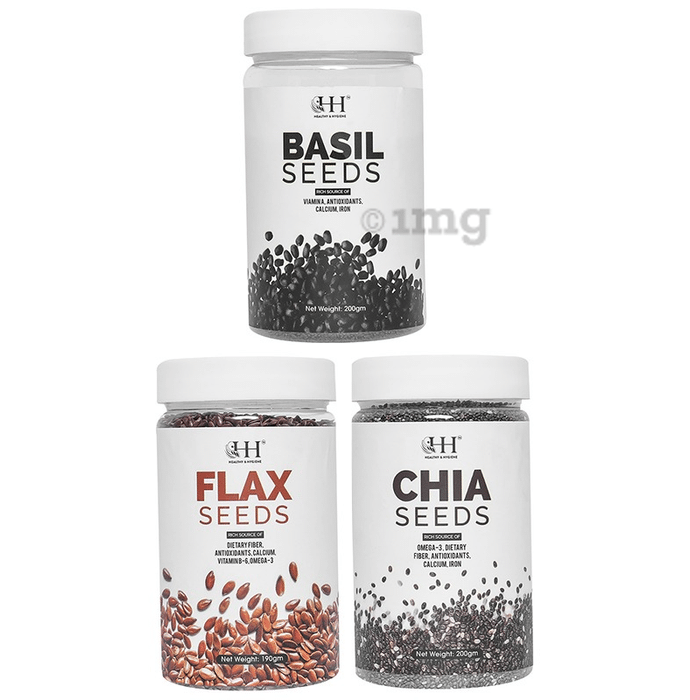 Healthy & Hygiene Combo Pack of Chia Seeds 200gm, Basil Seeds 200gm & Flax Seeds 190gm