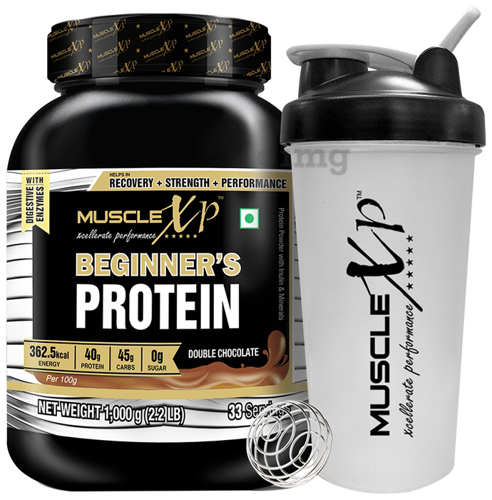 MuscleXP Beginner's Whey Protein with Digestive Enzymes Double Chocolate with Shaker