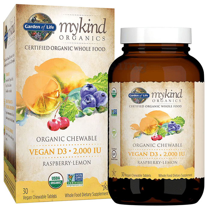 Garden of Life Mykind Organics Vegan D3 2000IU Raspberry Lemonade Chewable Tablet