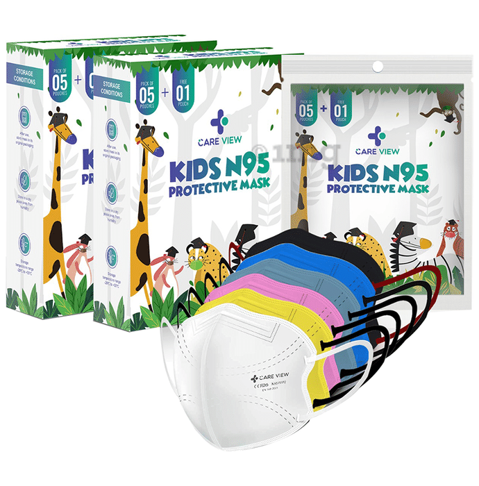 Care View Kids N95 Face Mask with 5 Layered Filtration DRDO SITRA BIS ISI Certified Mask Multicolor