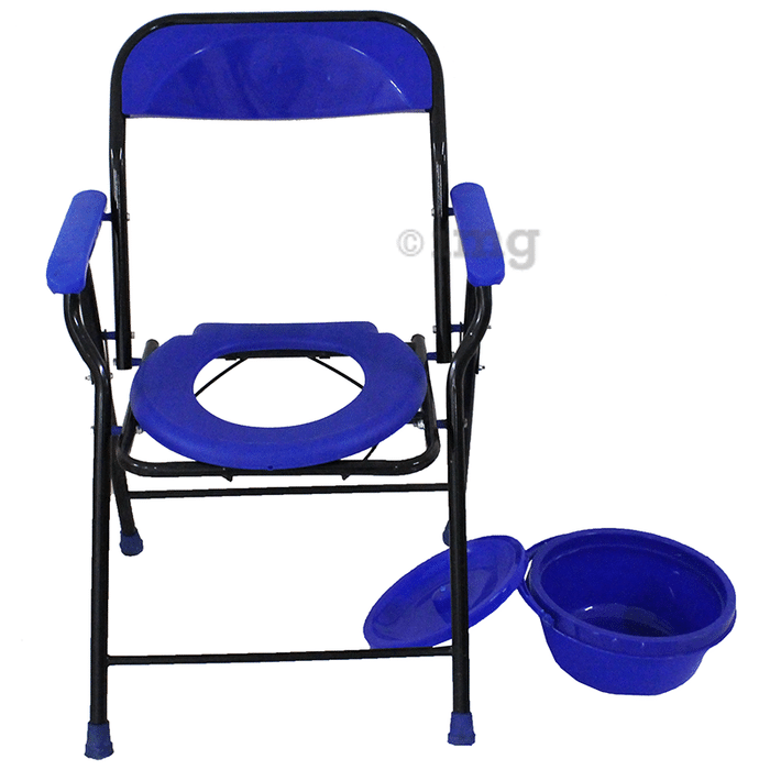 Fidelis Commode Chair O Shape with Plastic Arm & Pot Universal Blue