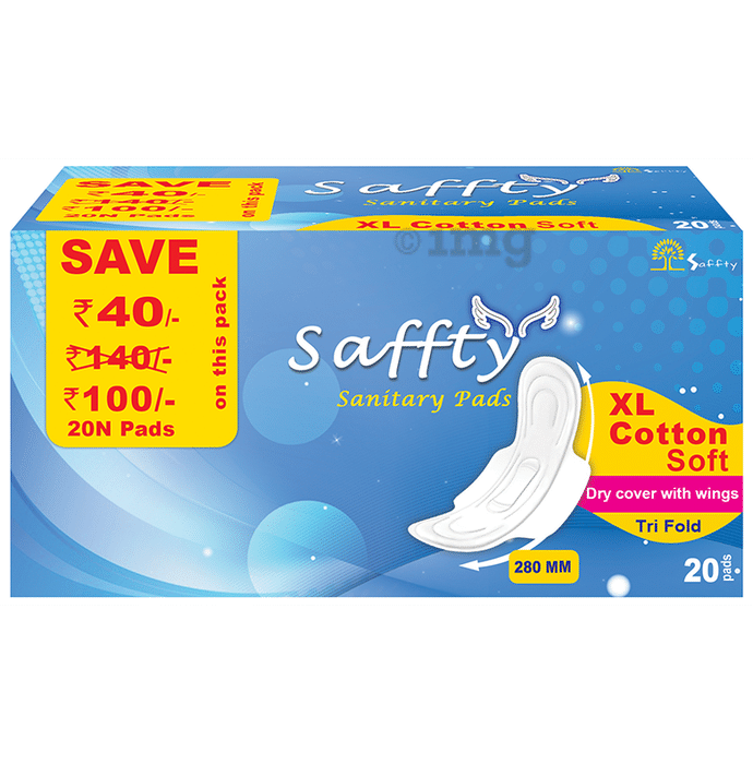 Saffty Sanitary Pads XL Cotton Soft Tri Fold