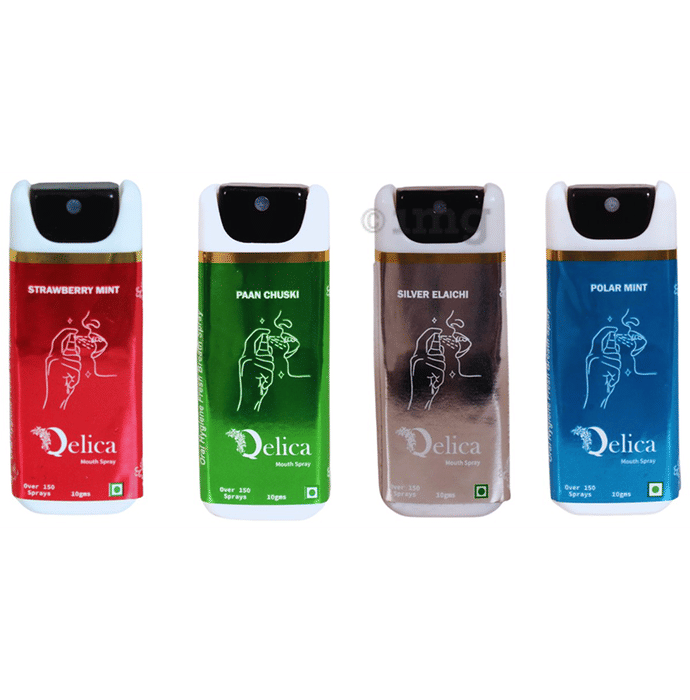 Qelica Mouth Spray (10gm Each) Strawberry Mint, Paan Chuski, Silver