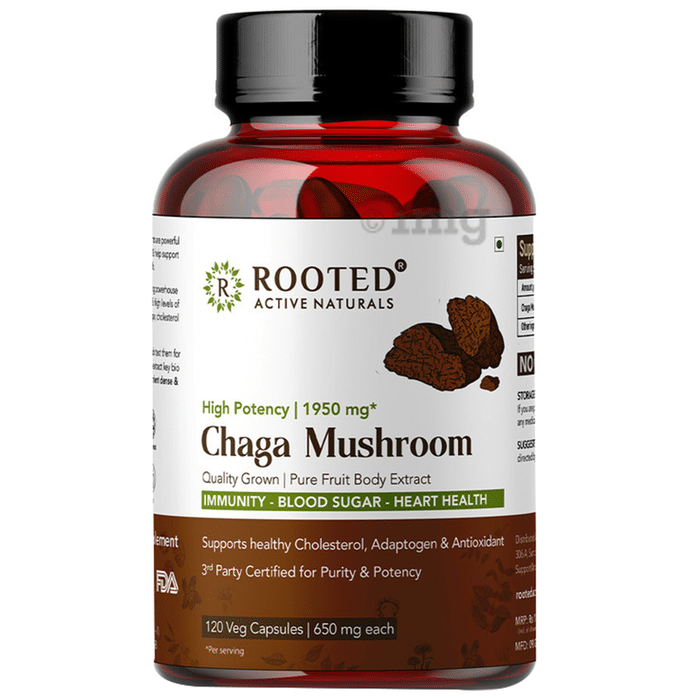 Rooted Active Naturals High Potency Chaga Mushroom 1950mg Veg Capsule
