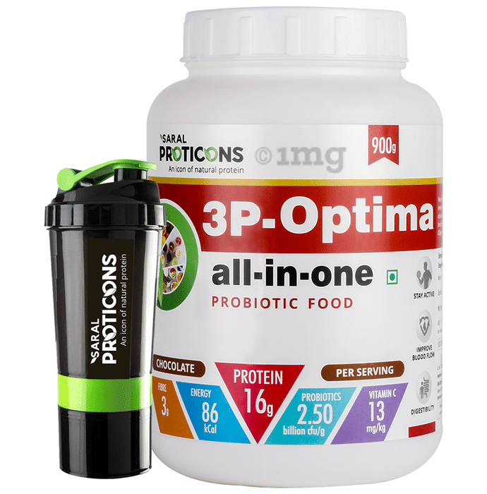 Saral Proticons 3P-Optima All-In-One Probiotic Food Powder with Shaker Free Chocolate