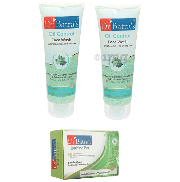 Dr Batra's Combo Pack of Skin Purifying Bathing Bar 125gm and Oil Control Face Wash (2x100gm)