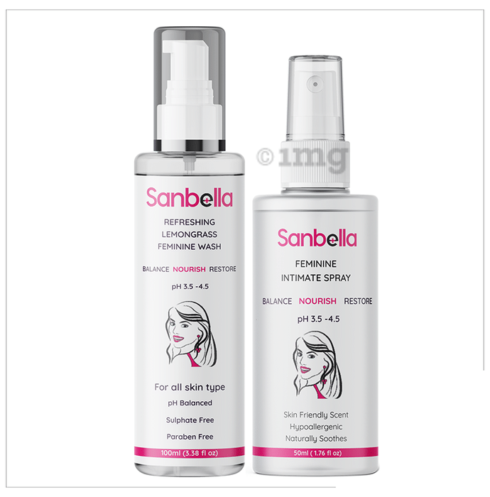 Sanbella Combo Pack of Refreshing Lemongrass Feminine Wash 100ml & Feminine Intimate Spray 50ml
