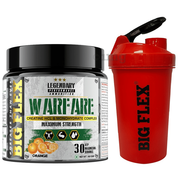Big Flex Warfare Creatine HCL and Monohydrate Complex with 700ml Shaker Free Orange
