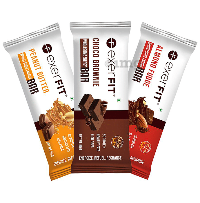 Exerfit Wholesome Energy Bar Peanut Butter, Choco Browni & Almond Fudge