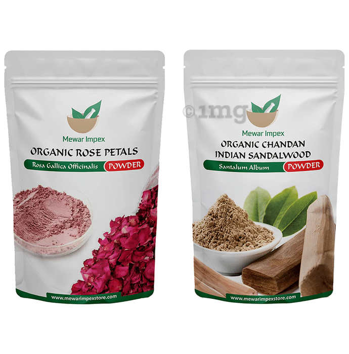 Mewar Impex Combo Pack of Organic Rose Petals Powder & Organic Chandan Indian Sandalwood Powder (100gm Each)
