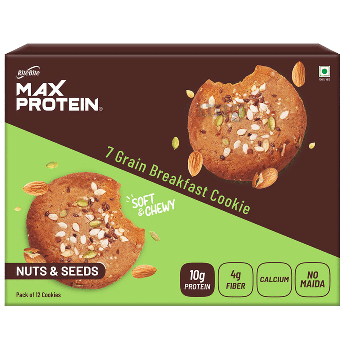 RiteBite Nuts & Seeds Max Protein Cookie with 10g Protein and 4g Fiber (55gm Each)
