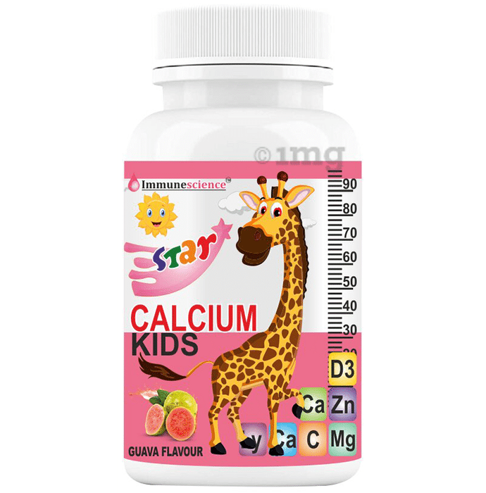 Immunescience Kids Calcium with Vitamin D3 + C, Zinc & Magnesium | Flavour Guava Chewable Tablet