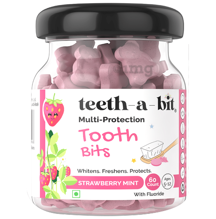 Teeth-A-Bit Multi-Protection Tooth Bits with Fluoride (Ages 5 to 12 Yrs) Strawberry Mint