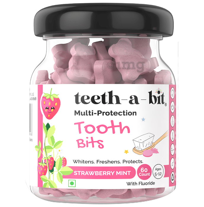 Teeth-A-Bit Multi-Protection Tooth Bits with Fluoride (Ages 5 to 12 Yrs) Strawberry Mint