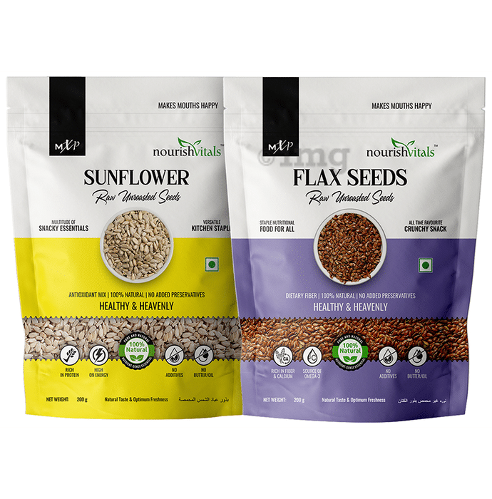 NourishVitals Combo Pack of Sunflower Raw Unroasted Seeds and Flax Seeds Raw Unroasted (200gm Each)