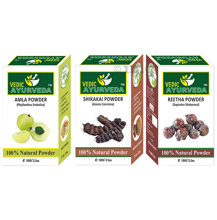 Vedic Ayurveda Combo Pack of Amla Powder, Shikakai Powder & Reetha Powder (100gm Each)