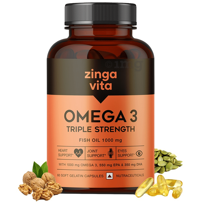 Zingavita Omega 3 Triple Strength Fish Oil 1000mg | For Heart, Eye & Joint Health | Soft Gelatin Capsule