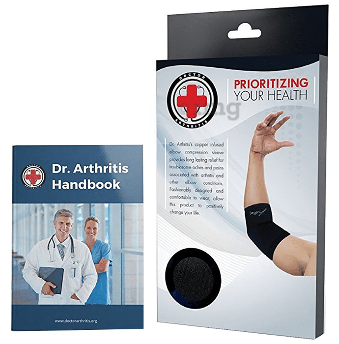 Dr. Arthritis Copper Infused Elbow Compression Sleeve & Doctor Written Handbook Single Black XXL