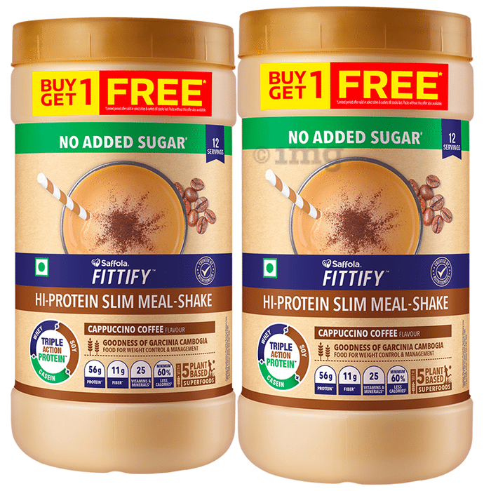 Saffola Fittify Hi-Protein Slim Meal-Shake (420gm Each) Cappuccino Coffee Buy 1 Get 1 Free