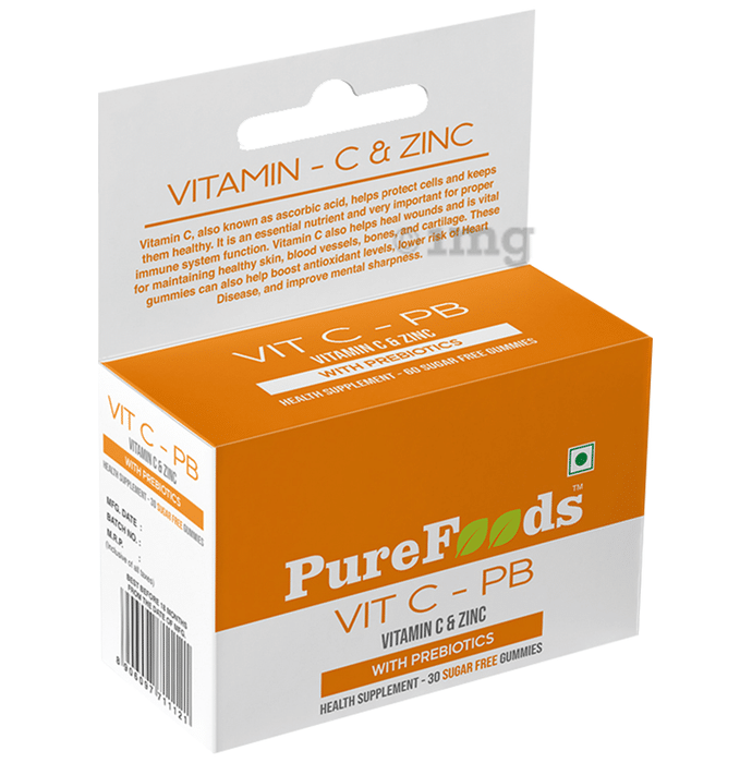 PureFoods Vit C-PB Vitamin C+Zinc Gummies with Prebiotics Orange