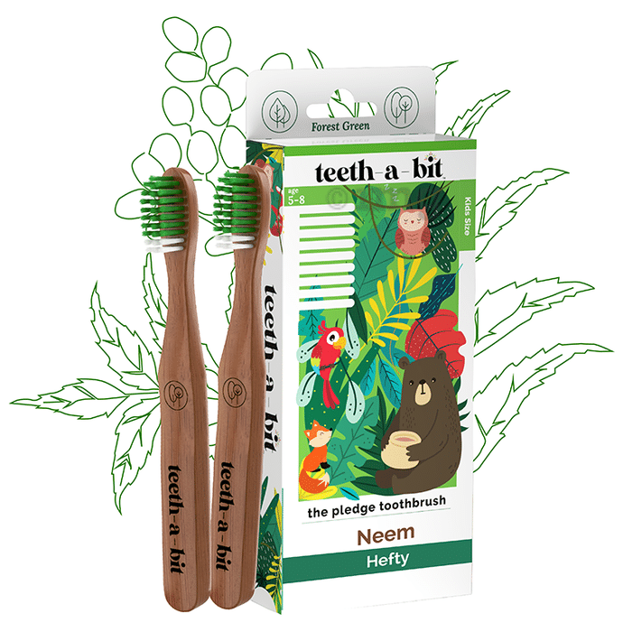 Teeth-A-Bit The Pledge Neem Toothbrush (5-8 Yrs) Hefty Forest Green