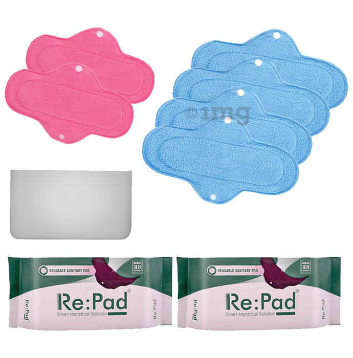 Re:Pad Reusable Sanitary Pad 2 Maxi & 4 Super Maxi 2 Pink & 4 Blue