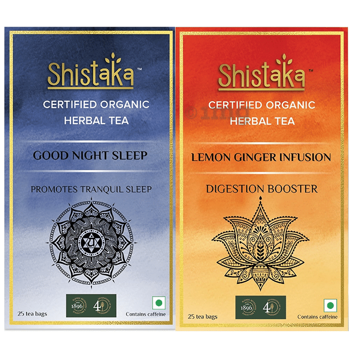 Shistaka Combo Pack of Certified Organic Herbal Tea (1.8gm Each) Good Night Sleep & Lemon Ginger Infusion