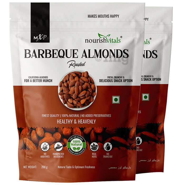 NourishVitals Barbeque Almonds (200gm Each) Roasted