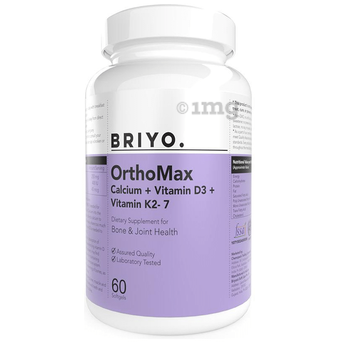 Briyo Orthomax Bone & Immunity Support - Calcium, Vitamin D3 & K2-7 Soft Gelatin Capsule