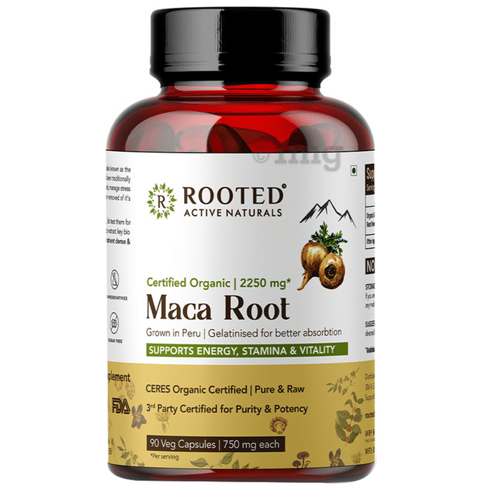 Rooted Active Naturals Certified Organic Maca Root 2250mg Veg Capsule