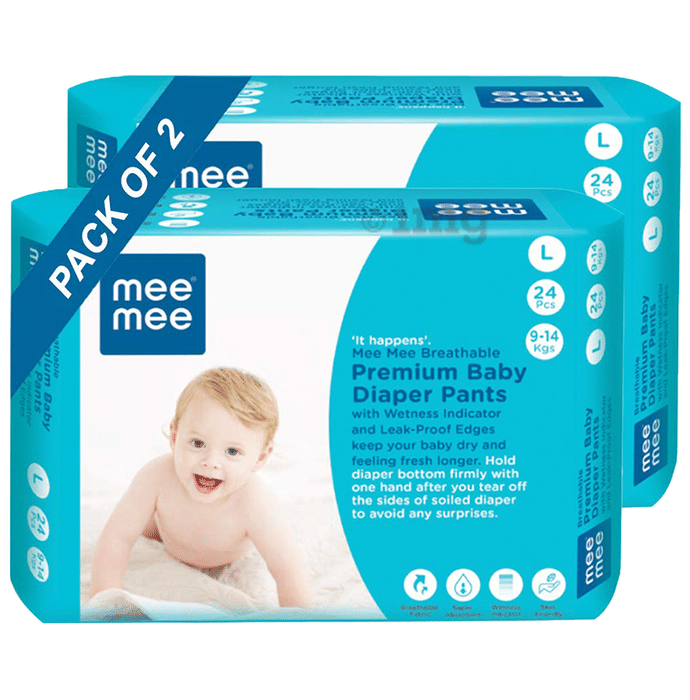 Mee Mee Breathable Premium Baby Diaper Pants with Wetness Indicator (24 Each) Large