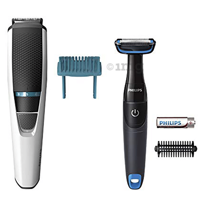 Philips Combo Pack of BG3203/85 Bundle Beard Trimmer 3000 + Body Groom 1000 with Hair Lift & Trim Comb