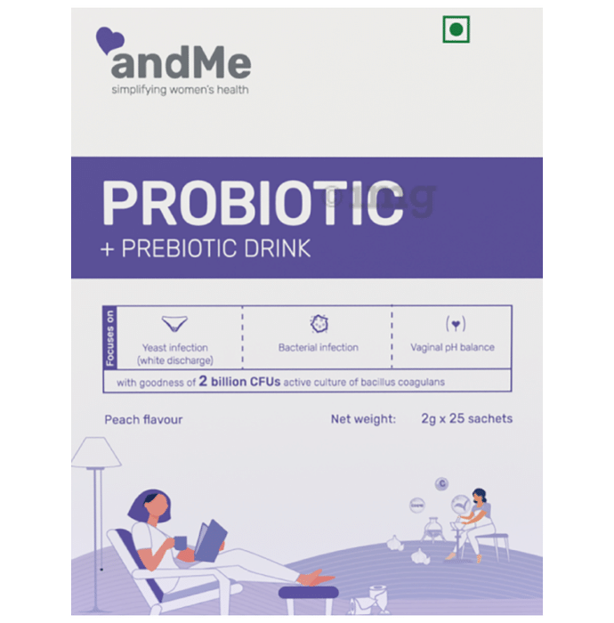 Andme Women Probiotic + Prebiotic Drink Sachet (2gm Each) Peach