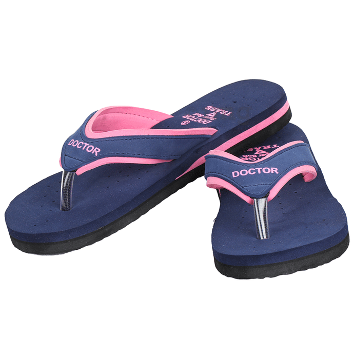 Trase Doctor Ortho Slippers for Women & Girls Light weight, Soft Footbed with Flip Flops 7 UK Navy Blue & Pink