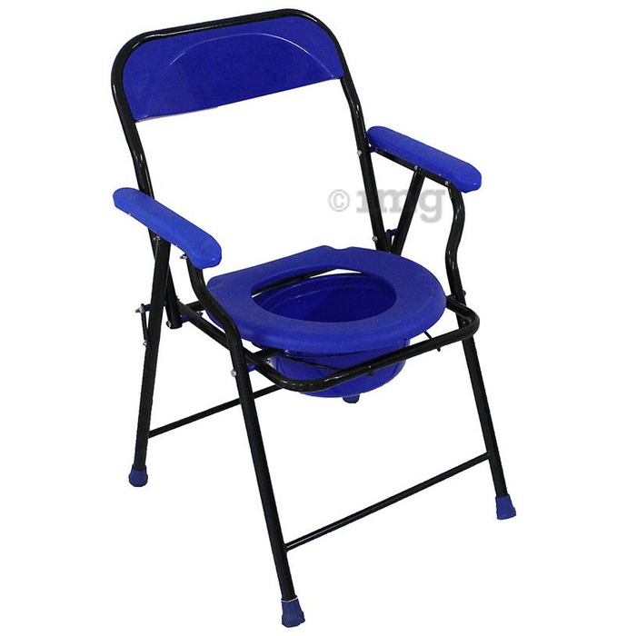 Fidelis Commode Chair U Shape with Plastic Arm & Pot Universal Blue