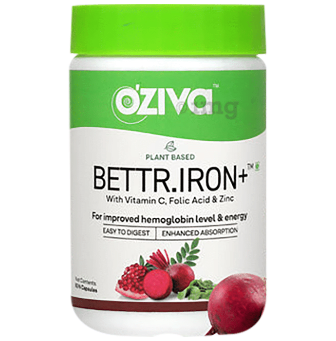 Oziva Plant Based Bettr.Iron+ with Vitamin C, Folic Acid & Zinc Capsule for Improved Hemoglobin Level & Energy