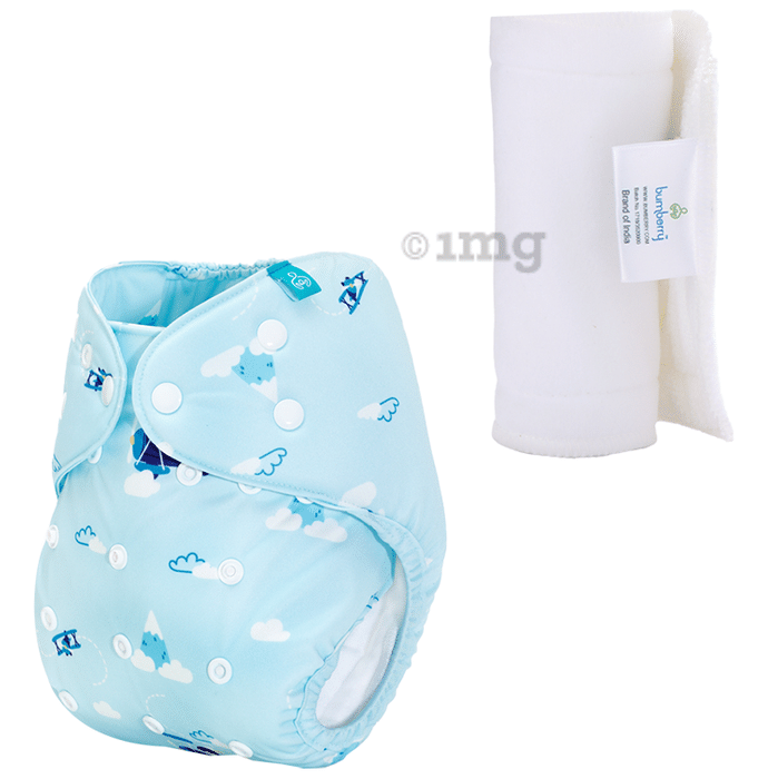 Bumberry Adjustable Reusable Cloth Pocket Diaper With 1 Three-Layer Microfiber Inserts for Babies Helicopter